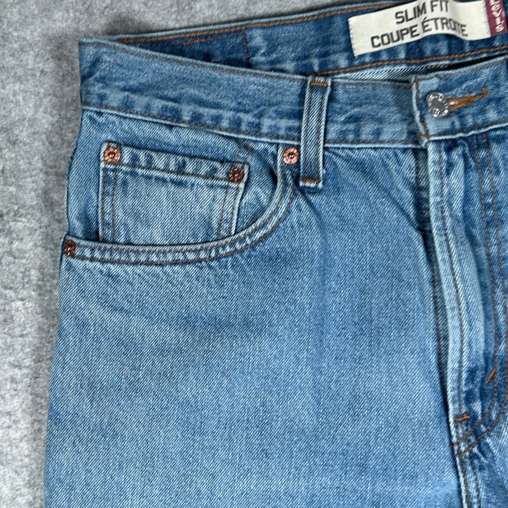 Levi's 516 Denim Jeans Mens 34x30 Blue Slim Fit Straight Leg Raw Hem - Picture 12 of 16